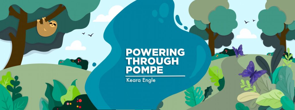 main graphic for the column "Powering Through Pompe," by Keara Engle