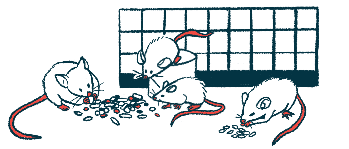This illustration shows lab mice eating.