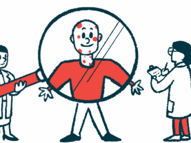 An illustration shows a person behind a giant magnifying glass surrounded by medical professionals.