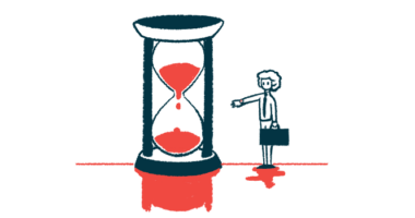 An illustration shows a giant hourglass next to a person holding a briefcase.