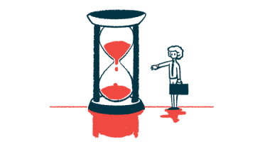 An illustration shows a giant hourglass next to a person holding a briefcase.