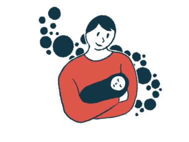 An illustration shows a woman holding a newborn.