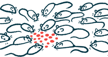 Illustration shows a group of mice feeding on red dots.