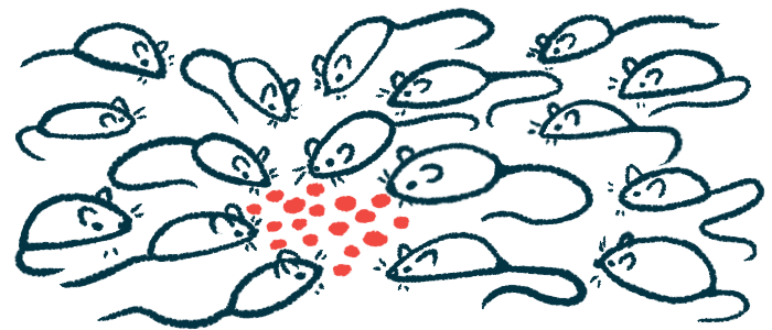 Illustration shows a group of mice feeding on red dots.