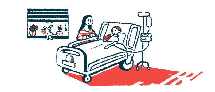An illustration shows a child in a hospital bed with adult at bedside.