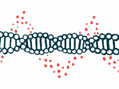 An illustration of a strand of DNA highlights its double-helix structure.