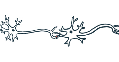 A synapse between two nerve cells is shown.