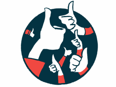 An illustration shows several hands within a black circle giving the thumbs-up sign of approval.