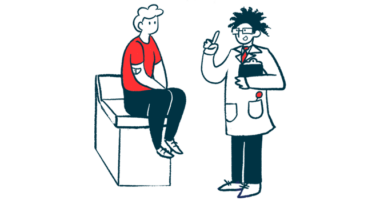 Illustration of a medical professional talking with a patient.