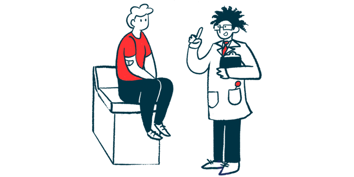 Illustration of a medical professional talking with a patient.
