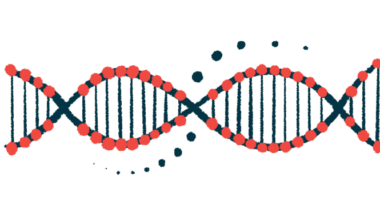 An illustration shows a strand of DNA.