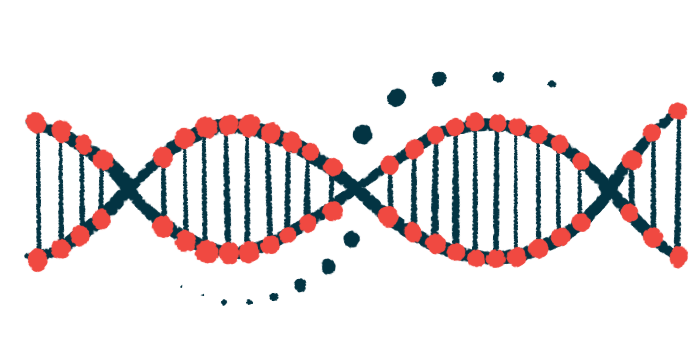 An illustration shows a strand of DNA.