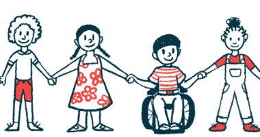 Illustration of four children holding hands, with one in a wheelchair.