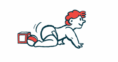 This illustration shows a baby crawling.