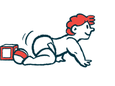 This illustration shows a baby crawling.